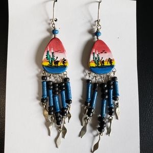Western desert wooden dangle earrings